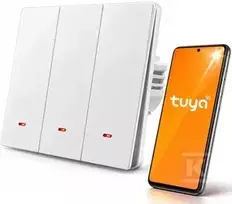 Qoltec Išmanusis 3 kanalų šviesos jungiklis | Wi-Fi | Laikmatis | Tuya | Smart life | Baltas