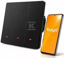 Qoltec Išmanusis 3 kanalų jungiklis šviesos išjungiklis | Wi-Fi | Laikmatis | Tuya | Smart life | Juodas