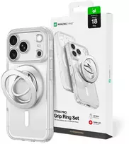AmazingThing Titan Pro objektyvo žiedų rinkinio dėklas iPhone 18 Pro su fotoaparato dangteliu ir magnetiniu žiedu, suderinamas su MagSafe – permatomas