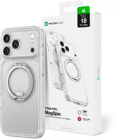 Objektyvas AmazingThing Titan Pro Spin dėklas su besisukančiu žiedu ir virvelės laikikliu iPhone 18 Pro Max, suderinamas su MagSafe – permatomas