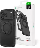 Objektyvas AmazingThing Titan Pro Spin objektyvo dėklas iPhone 18 Pro su besisukančiu žiedu ir virvelės laikikliu, suderinamas su MagSafe – Juodas