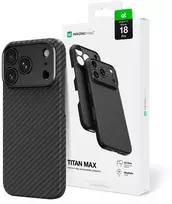 Dėklas AmazingThing Titan Max Lens Case for iPhone 18 Pro in Aramid Fiber with Camera Cover, MagSafe Compatible - Juodas
