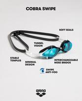 Arena Cobra Original Swipe unisex plaukimo akiniai su swipe technologija apsaugai nuo rasojimo, dvigubai reguliuojamu dirželiu, apsauga nuo uv spindulių, 4 keičiamais nosies tilteliais