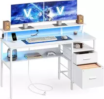 VASAGLE kompiuterinis stalas su LED apšvietimu, monitoriaus stovu ir USB-A LWD094W01