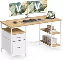 VASAGLE kompiuterinis stalas su 3 lentynomis ir 2 stalčiais, 140 x 60 cm, LWD104Y01