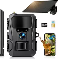 WOLFANG laukinės gamtos kamera 4G LTE 2K 48 MP su saulės skydeliu WT07-Pro-Juodas