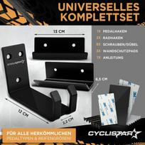 Cyclistar dviračio sieninis laikiklis iki 40 kg - tvirtas dviračio laikiklis sienai Mtb, plento dviračiui, el. dviračiui - dviračio laikiklis sieninis pedalo pakabinimas + 2 x atraminiai kampai