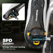 Rockbros Click Spd pedalai, plento dviračio pedalai pagaminti iš aliuminio lydinio su reguliuojamu įtempimu, sandarūs guoliai, chromo-molibdeno ašis, trinkeles įtrauktos, patvarūs, neslystantys, skirti plento ir treniruotėms