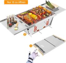Dripex sulankstomas reguliuojamas kepsninės grilis, nešiojamas nerūdijančio plieno mažas sulankstomas grilis su krepšiu Bbq stovyklavimui, lauko kepsnių vakarėliams, kelionėms (sidabrinė: 65 x 25 x 14 cm)
