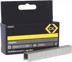 C.K Tools Type 140 cinkuoto plieno kabės, 12 mm kojelė, 10,6 mm vainikas, 1000 vnt. (496004)