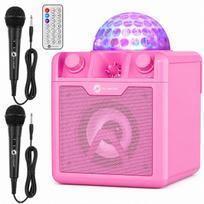 Karaoke Bluetooth kolonėlė su 2 mikrofonais ir disko šviesomis „Party Box 410”, šviesiai rožinė