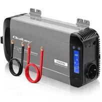 Qoltec grynosios sinusoidės keitiklis 12V į 230V 1000W/2000W su LCD, USB, USB-C, suderinamas su LiFePO4/GEL/AGM