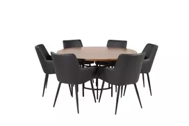 Copenhagen - Valgomojo stalas, apvalus, ruda/juoda + Comfort Valgomojo kėdė 2 vnt., juoda