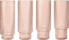 Ferm Living Stiklinės Ripple aukšti rožinės 4 vnt.