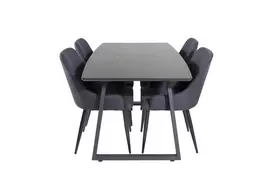 Inca Extentiontable - Black top / black Legs+Plaza Dining Chair - Black Legs - Black Fabric_4