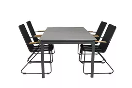 Levels Dining Table 160/240*90 - Black Alu / Grey Aintwood +Bois Armchair - Black Alu / Black Rope / Acacia_4