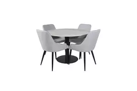 Estelle Round Dining Table ø106 H75 - White / Black+Plaza Dining chair - Black legs - Light Grey Fabric_4