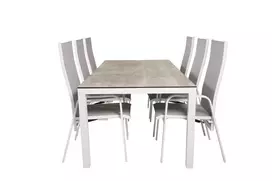 Llama Dining Table 205*100 - White Alu / Grey HPL+Copacabana Recliner Chair (stackable) - White Alu / Grey Textilene_6