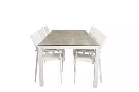 Llama Dining Table 205*100 - White Alu / Grey HPL+Santorini Arm Chair (Stackable