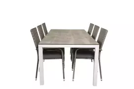 Llama Dining Table 205*100 - White Alu / Grey HPL+Anna Arm Chair (stackable) - G