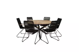 Mexico Dining Table ø140 - Black / Teak+Bois Armchair - Black Alu / Black Rope / Acacia_6