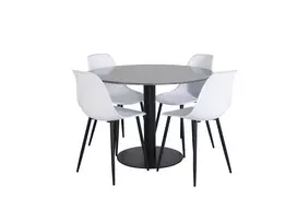 Estelle Round Dining Table ø106 H75 - Black / Black+Polar Plastic Dining Chair - Black Legs / White Plastic_4