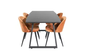 Inca Extentiontable - Black top / black Legs+Velvet Dining Chair - Orange / Black_4