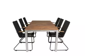 Zenia Dining Table 200*100 - Acacia / Zink+Bois Armchair - Black Alu / Black Rop