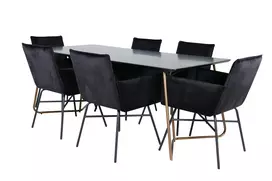Petra Dining Table , Distressed Copper Black Veneer+Petra Chair , Black Black Velvet_6