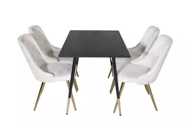Dipp Dining Table - 120 cm - Black Veneer - Black Legs w. Brass dipp+Velvet Deluxe Dining Chair - Beige / Brass_4
