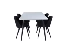 Jimmy Dining Table , Black White HPL+Velvet Dining Chiar , Black legs, Black Fabric_4
