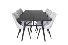 Sleek Extentiontable Black Brushed - 195*95+Velvet Deluxe Dining Chair - Black Legs - Light Grey Fabric_6