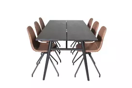 Sleek Extentiontable Black Brushed - 195*95+Polar Dining Chair with Spin function - black Legs - Brown PU - White Stitches_6