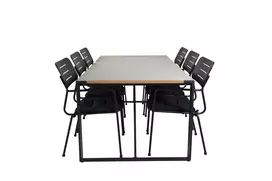 Texas Dining Table 200*100 - Black Alu / Teak / Grey Spray stone+Nicke Dining chair w. armrest - Black Steel_6