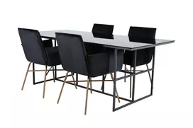 Leif Dining Table - Black / Black smoked smoked Glass+Petra Chair - Distressed Copper / Black Velvet_4