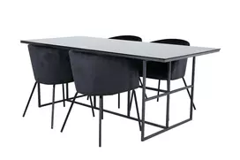 Leif Dining Table - Black / Black smoked smoked Glass+Berit Chair - Black / Black Velvet_4