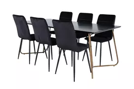 Petra Dining Table , Distressed Copper Black Veneer+Windu Lyx Chair , Black Black Velvet_6