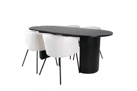 Bianca Oval Dining Table - Black / Black Veneer+Berit Chair - Black / Beige Velvet_4