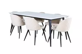 Jimmy Dining Table - Black / White HPL+Velvet Stitches Chair - Black / Beige Velvet_6