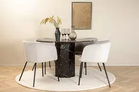Marbs Round Dining Table - Black / Black Glass Marble+Berit Chair - Black / Light Grey Velvet_4