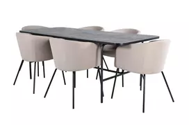 Uno Dining Table - Black / Black Veneer+Berit Chair - Black / Beige Fabric (Polyester linen )_6