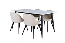 Jimmy Dining Table - Black / White HPL+Velvet Stitches Chair - Black / Beige Velvet_4