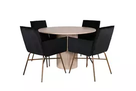 Bianca Round Dining Table - White Wash / Black Veneer+Petra Chair - Distressed Copper / Black Velvet_4