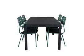 Marbella Table 160/240 - Black/Black+Nicke Dining chair w. armrest - Green Steel_4
