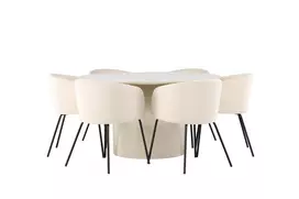 Sandvik Dining Table φ140 - Beige / Beige MDF +Berit Chair - Black / Beige Velvet _6