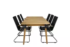 Julian Dining Table - Acasia - 210*100cm+Bois Armchair - Black Alu / Black Rope / Acacia_6