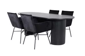 Bianca Oval Dining Table - Black / Black Veneer+Petra Chair - Black / Black Velvet_4