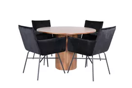 Bianca Round Dining Table - Walnut / Black Veneer+Petra Chair - Black / Black Velvet_4