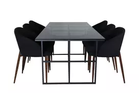 Leif Dining Table , Black Black smoked smoked Glass+Arch Dining Chair , Walnut Legs , Black Fabric_6