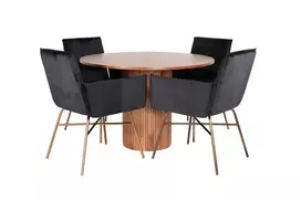 Bianca Round Dining Table - Walnut / Black Veneer+Petra Chair - Distressed Copper / Black Velvet_4